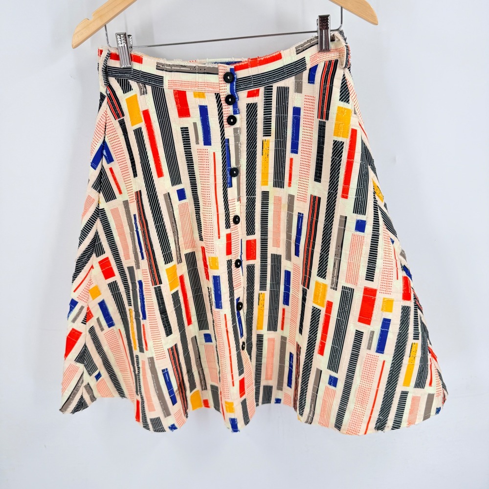 Unbranded Skirt Multicolor Small Artistic Geometric Button Front A-Line Retro